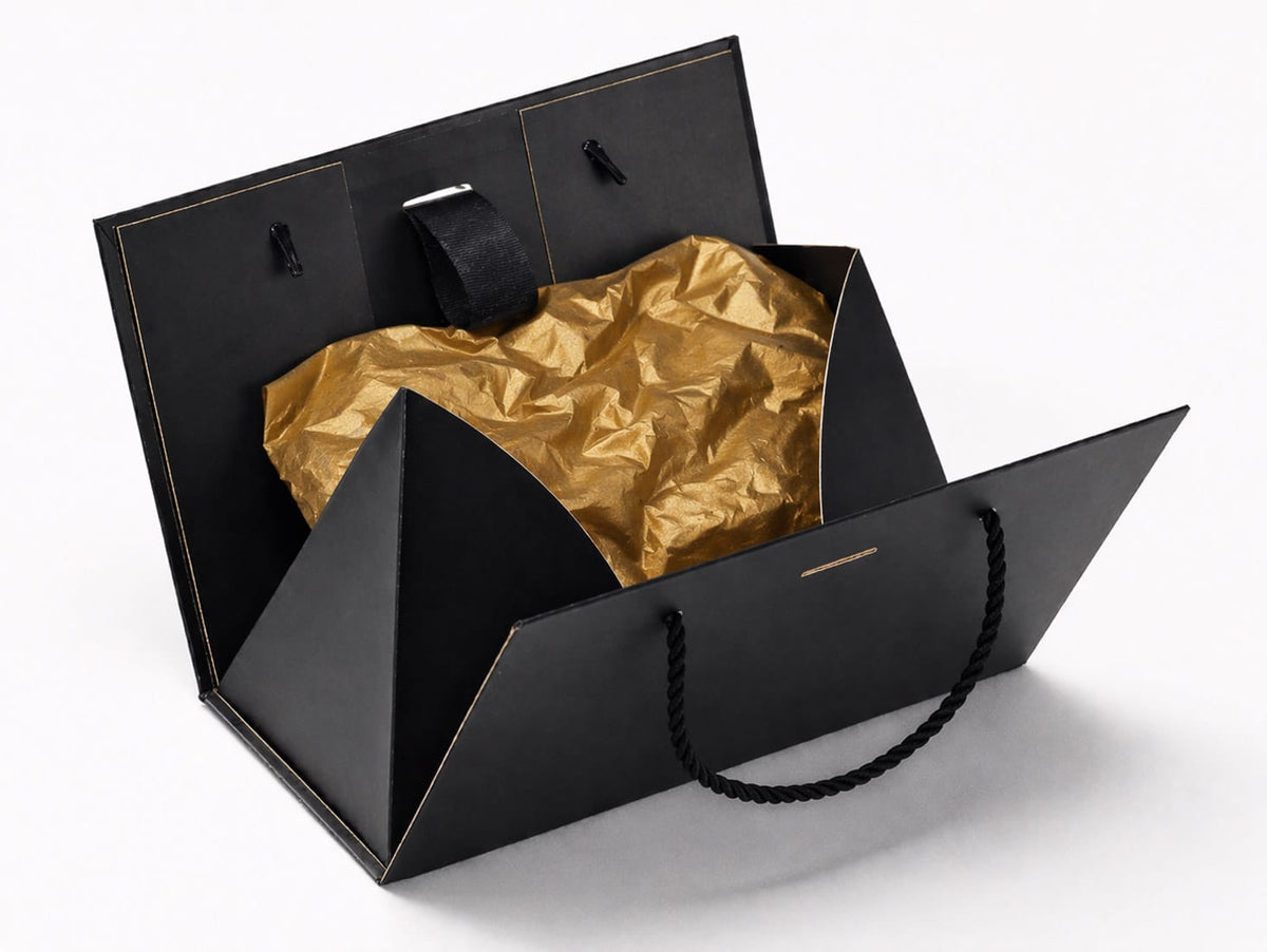 Gold Metallic Tissue Paper inside Black Boxbag