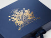 Custom Gold Foil Design Featured on Navy Gift Box