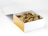 Gold Metallic Foil FAB Sides® Featured on White Gift Box with Gold Tissue Paper