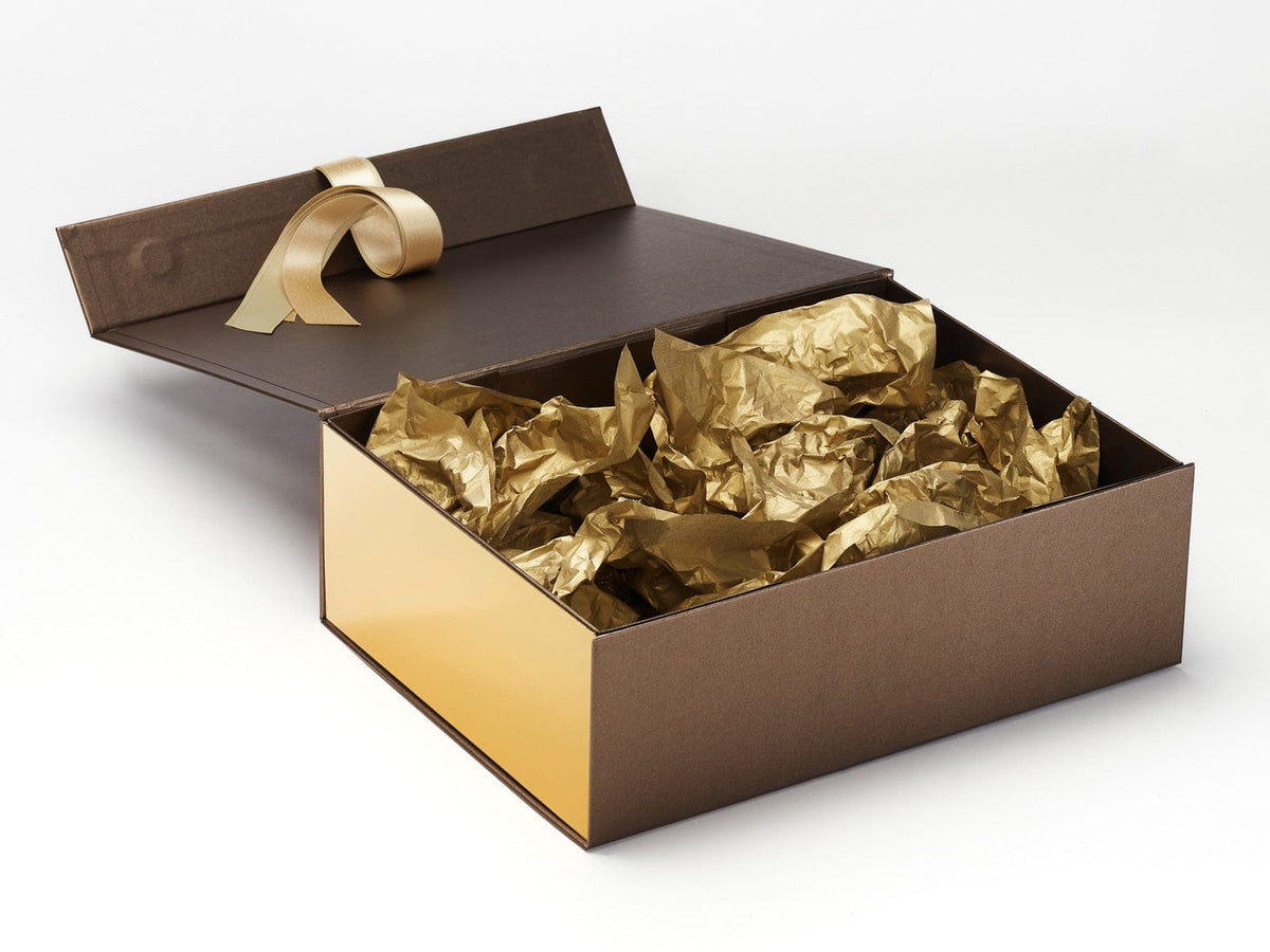 Gold Tissue Paper Featured in Bronze Gift Box with Metallic Gold FAB Sides®