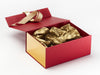 Gold Metallic Sparkle Ribbon with Gold Tissue Paper and Metallic Gold FAB Sides® Featured on Red Gift Box