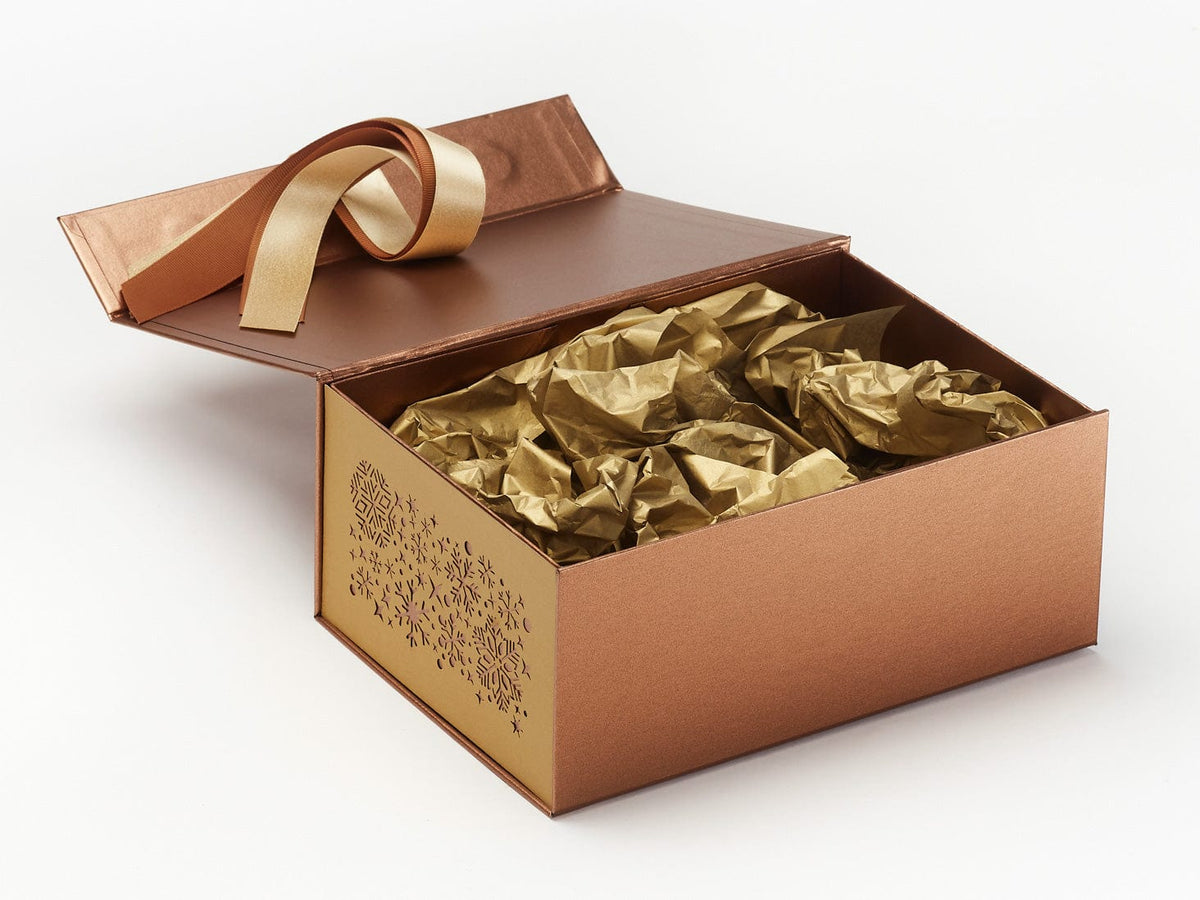 Gold Tissue Paper Featured with Copper Gift Box and Gold Snowflakes FAB Sides®