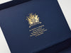 Gold Foil Logo on Inside Lid of Navy Gift Box