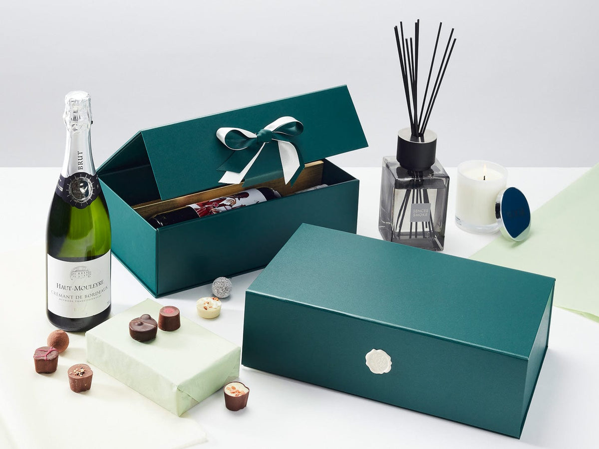 Gorgeous Forest Green Bottle Boxes Work Well With Ivory Ribbon
