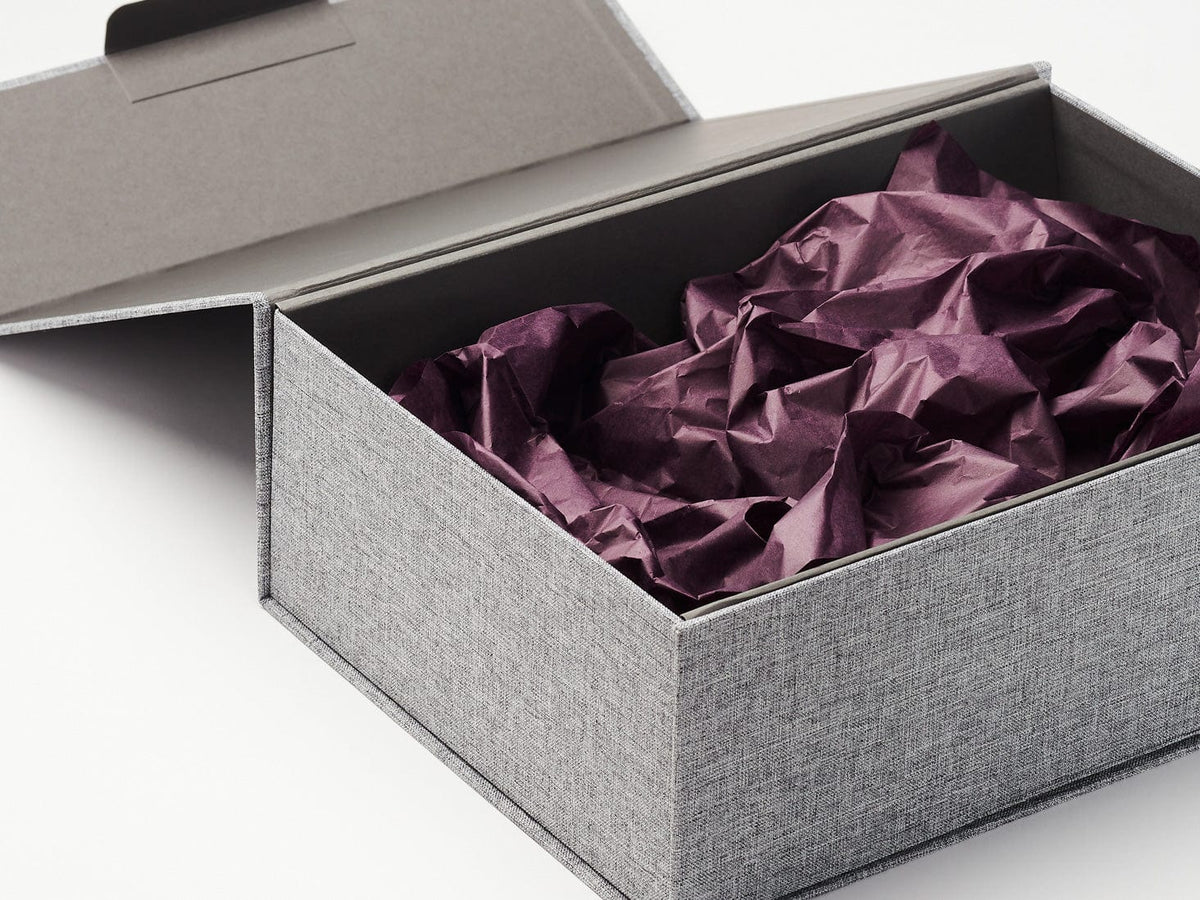 Grey Linen Gift Box with Midnight Plum Tissue