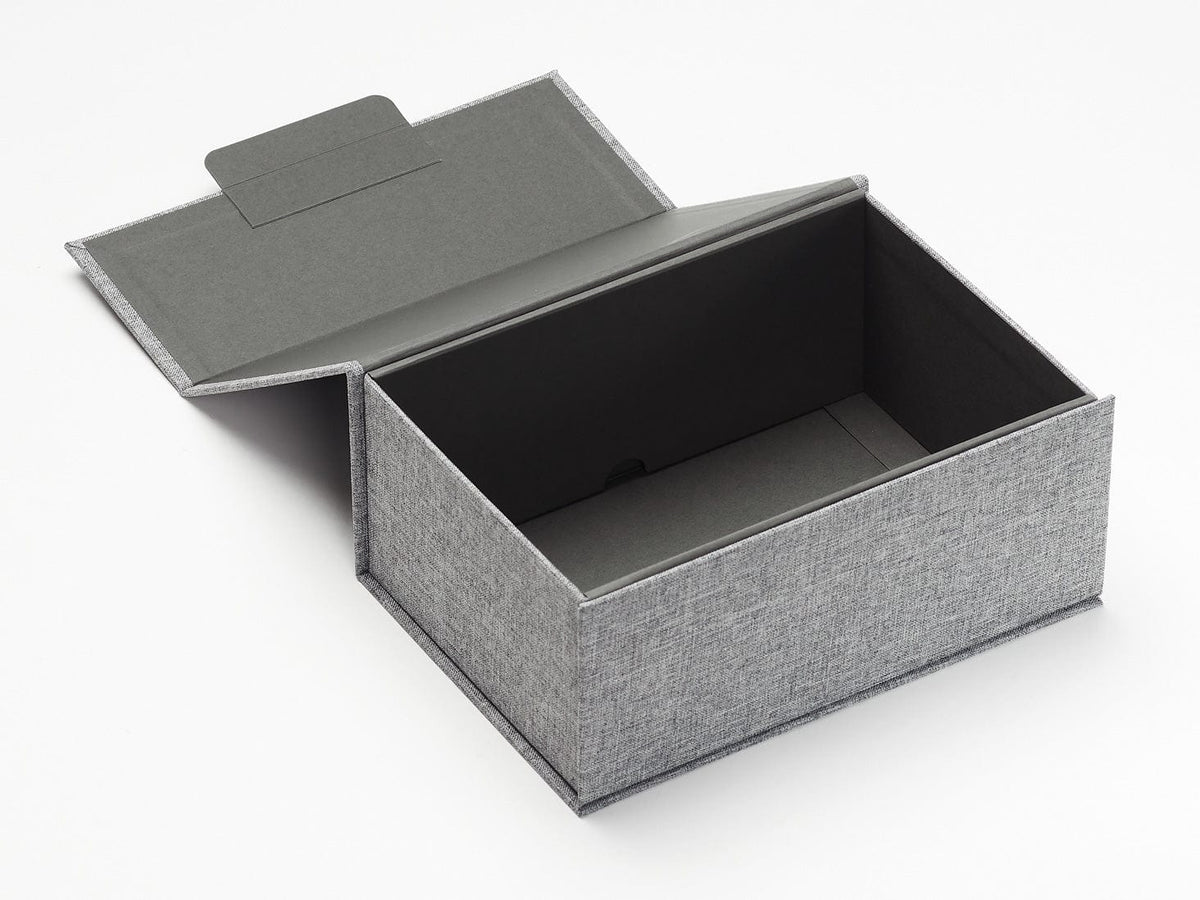Grey Linen A5 Deep Gift Box Assembled Open