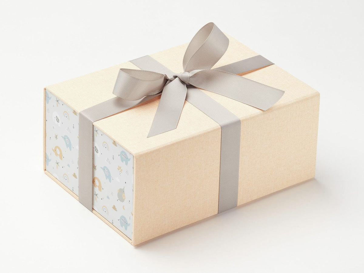 Heffalump FAB Sides® Featured on Hessian Linen Gift Box with Silver Grey Ribbon