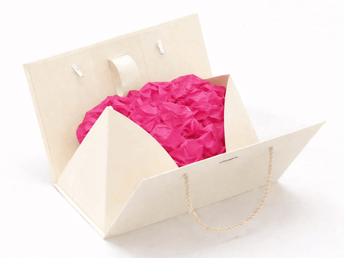 Hot Pink Tissue Paper inside Ivory Boxbag
