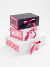 Hot Pink Satin Ribbon Featured with Hot Pink FAB Sides® on Black and White Gift Boxes