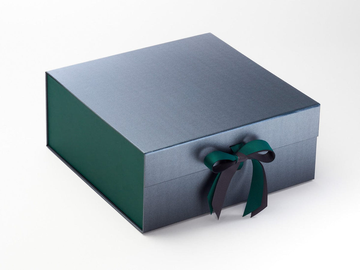 Hunter Green Double Ribbon on Pewter XL Deep Gift Box with Hunter Green FAB Sides®