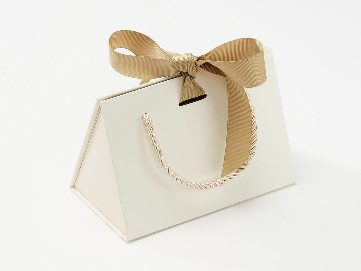 Small Ivory BoxBag® Featured with Gold Grosgrain Ribbon