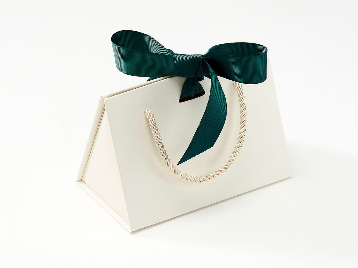 Small Ivory BoxBag® Featured with Hunter Green Ribbon