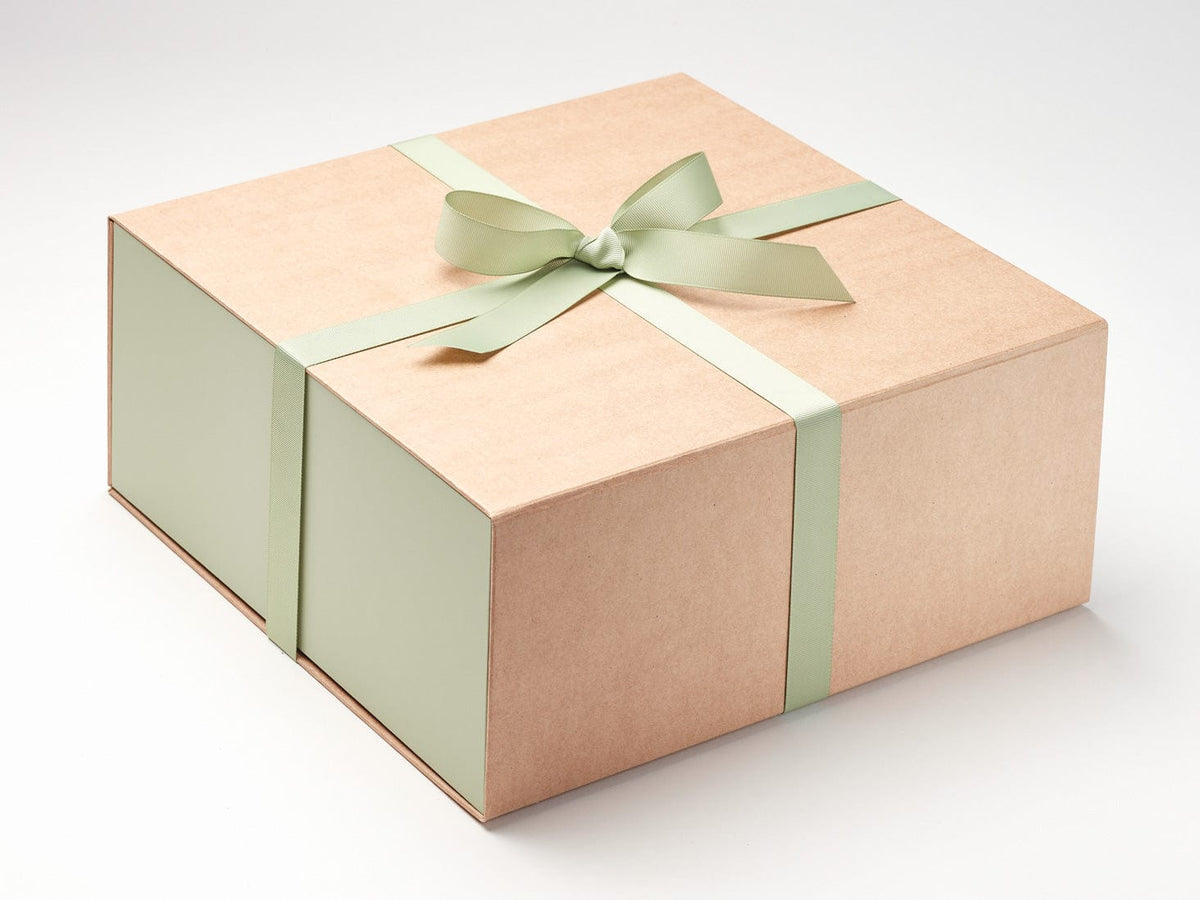 Natural Kraft XL Deep Gift Box with Spring Moss Ribbon and Sage Green FAB Sides®