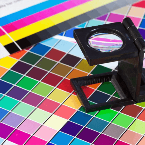 Linen tester and CMYK colours bottom left