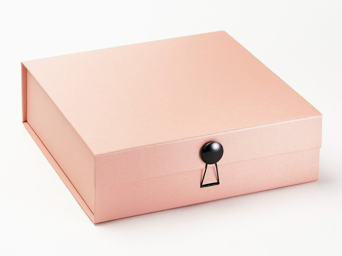 Rose Gold Large Gift Box Featuring Black Gloss Dome Decorative Closure