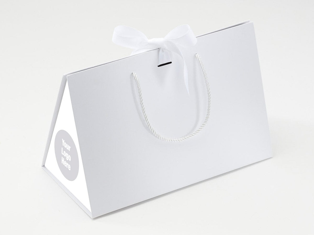 Large White BoxBag® Featuring Custom Logo Branded Side Panel Labels from brokenlogo