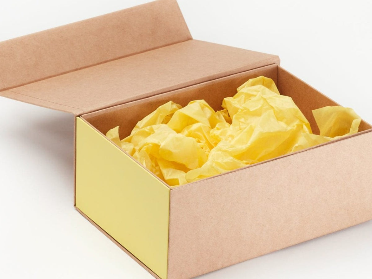 Lemon Yellow Tissue Featured with Natural Kraft Gift Box and Lemon Yellow FAB Sides®