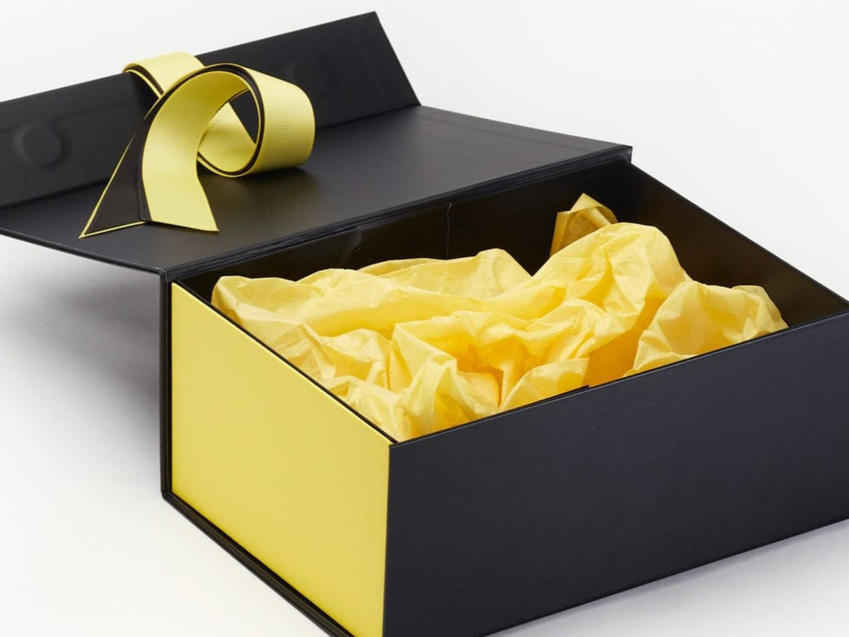 Lemon Yellow Tissue Paper Featured with Black Gift Box and Lemon Yellow FAB Sides®