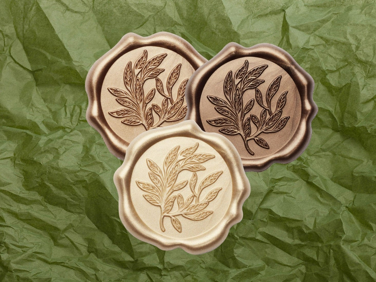 Loden Green Tissue Featured with Copper, Bronze and Gold Wax Seals