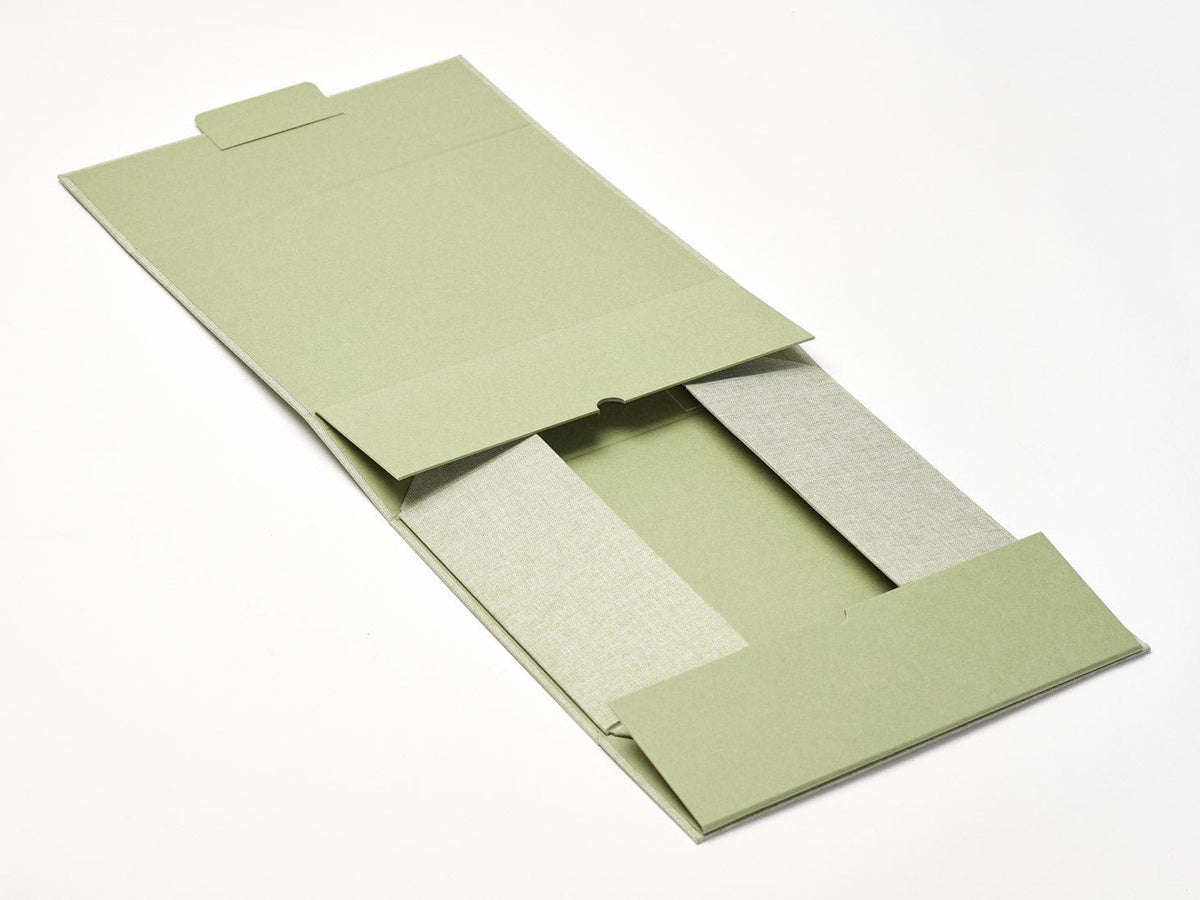 Sample Sage Green Linen A4 Deep No Magnets Gift Box Open Flat