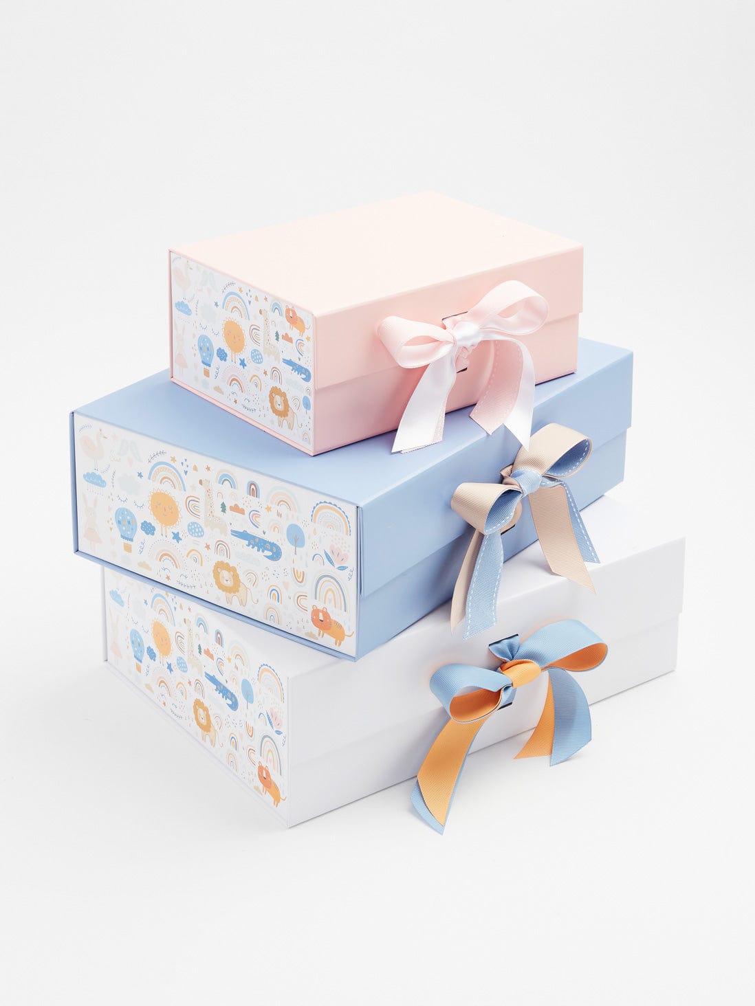 Mango and French Light Blue Ribbon Featured with Rainbow Zoo FAB Sides® on White Gift Box
