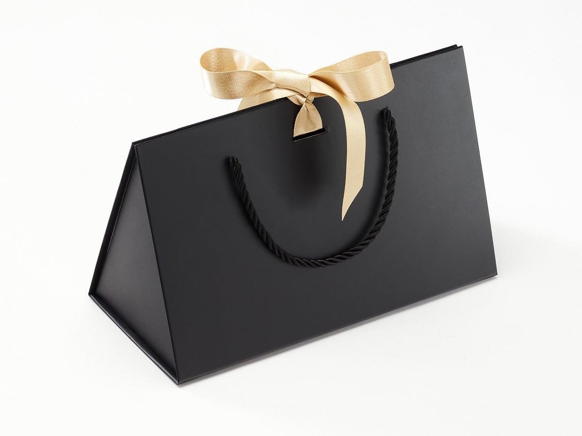Black Medium BoxBag with Gold Sparkle Ribbon. Ideal for Gold Tissue Paper