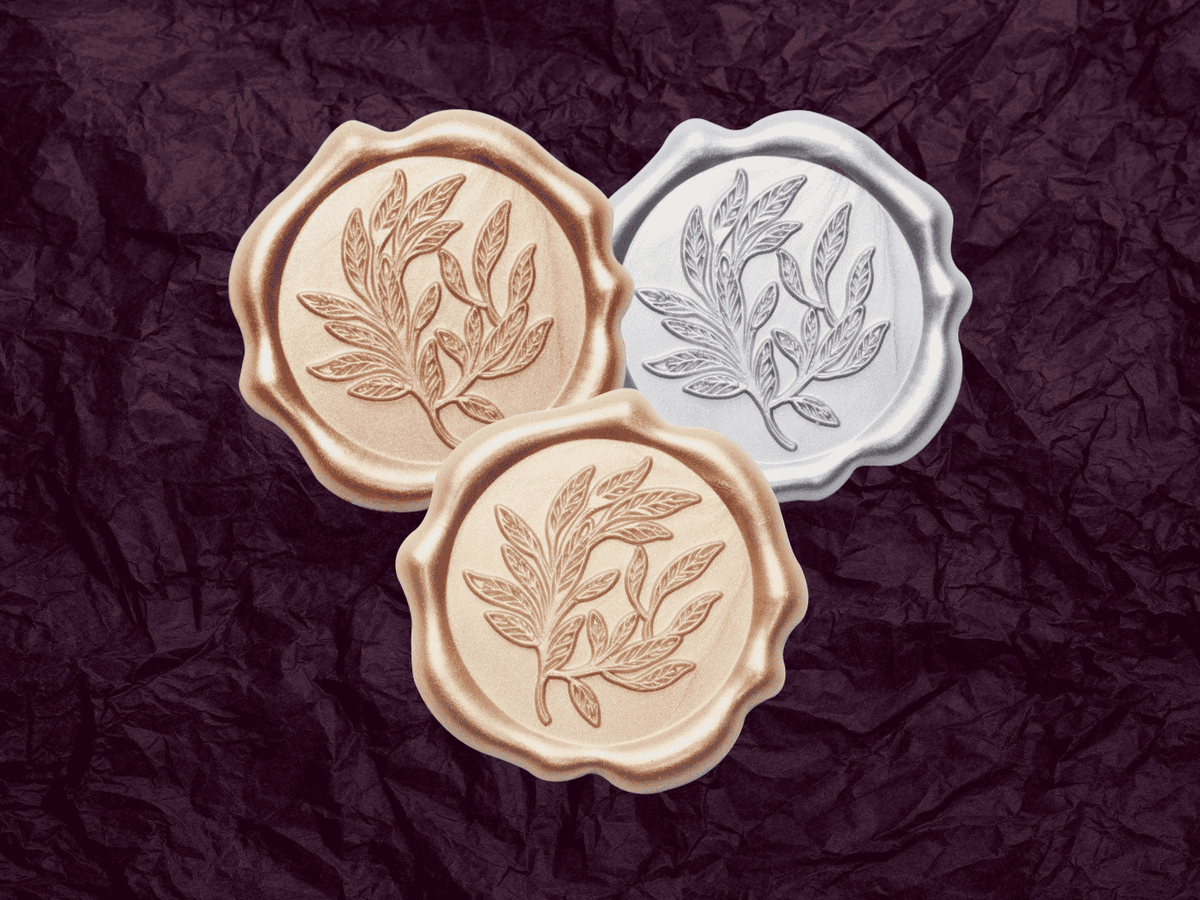 Midnight Plum Tissue, Rose Gold, Silver and Gold Wax Seal Work Beautifully with Amethyst Ribbon