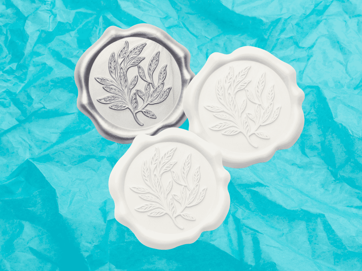 Misty Turquoise Tissue Paper with Silver, Ivory and White Wax Seals