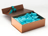 Misty Turquoise Ribbon and Tissue Featured with Rose Copper FAB Sides® on Copper Gift Box