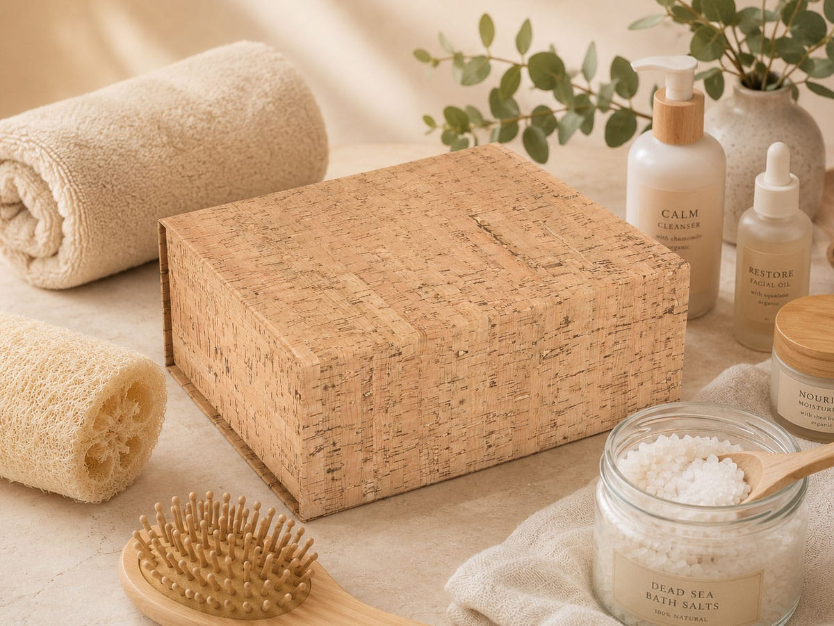 Natural Cork Gift Boxes For Spa and Wellbeing Gifts