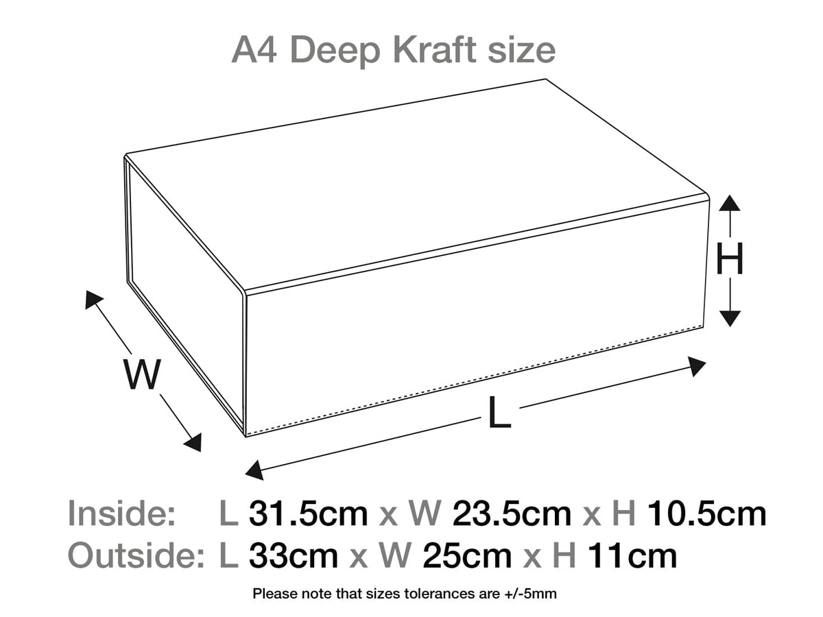 Natural Kraft A4 Deep Gift Box No Magnets Size Line Drawing