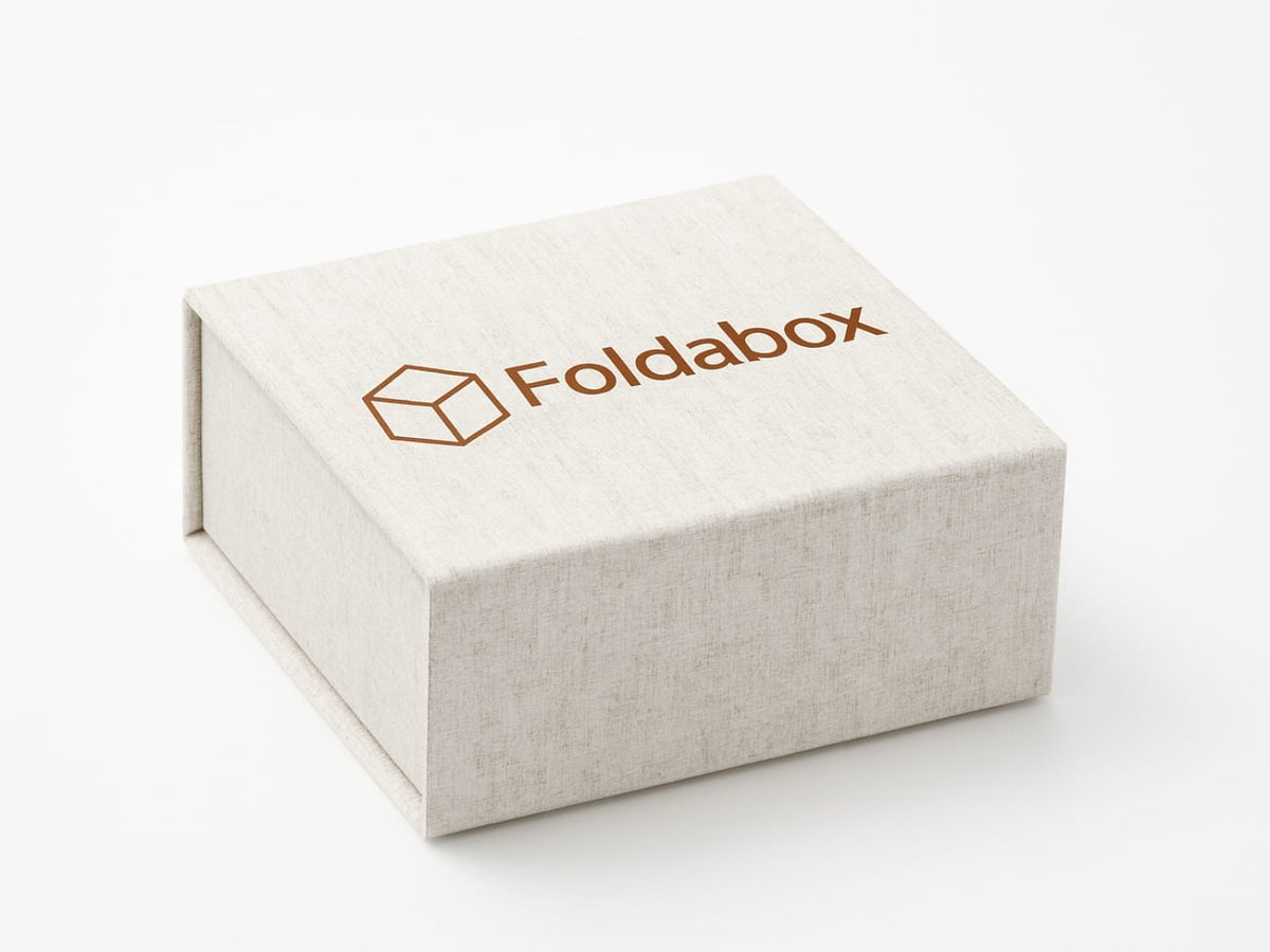 Small Natural Linen Gift Box with Custom  Copper Foil Logo Print
