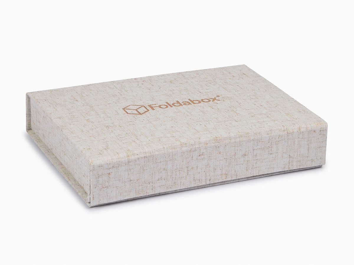 Natural Linen Gift Box with Gold Foil Logo to Lid