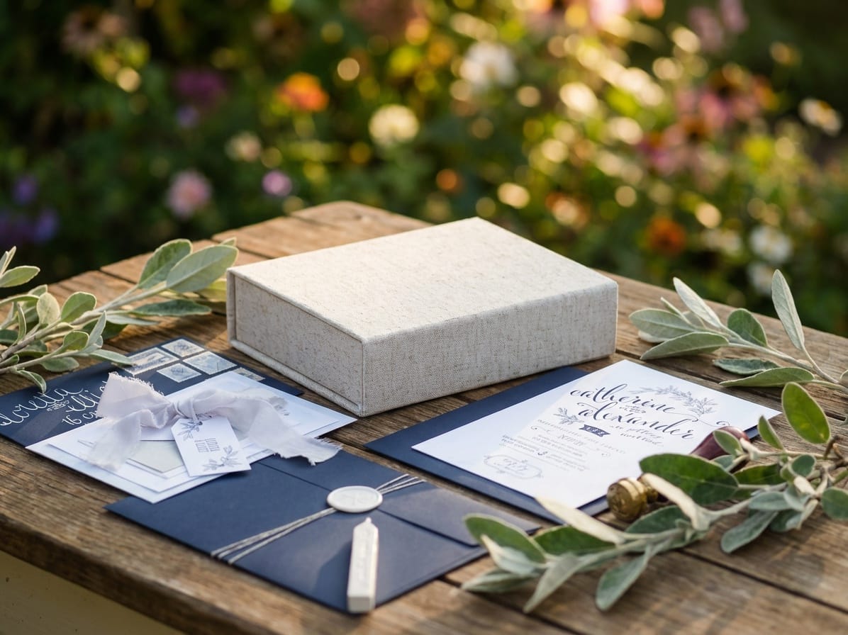 Natural Linen A6 Shallow Gift Box For Wedding Stationery
