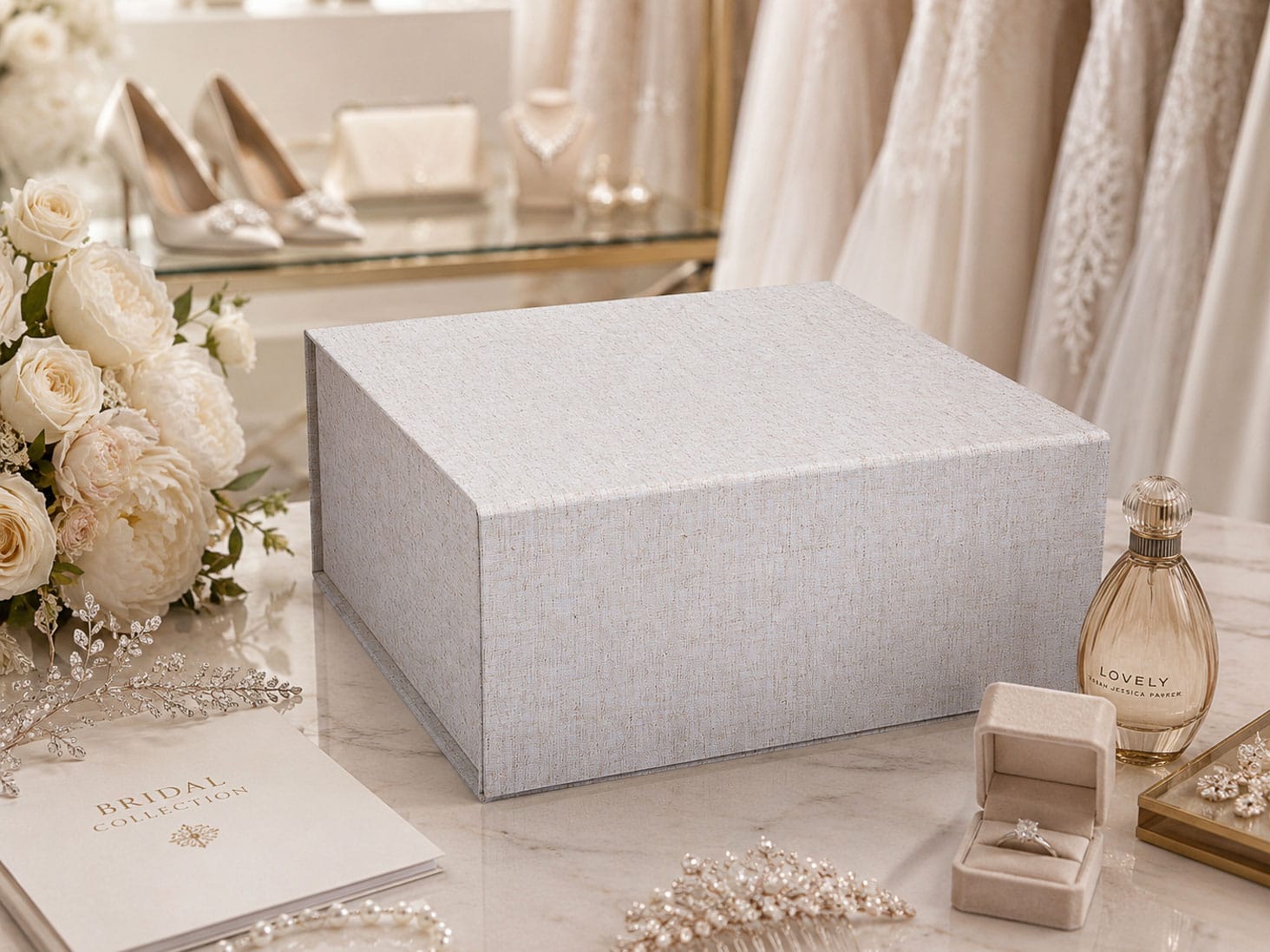Natural Linen XL Deep Gift Box For Bridal and Wedding Gift Hampers
