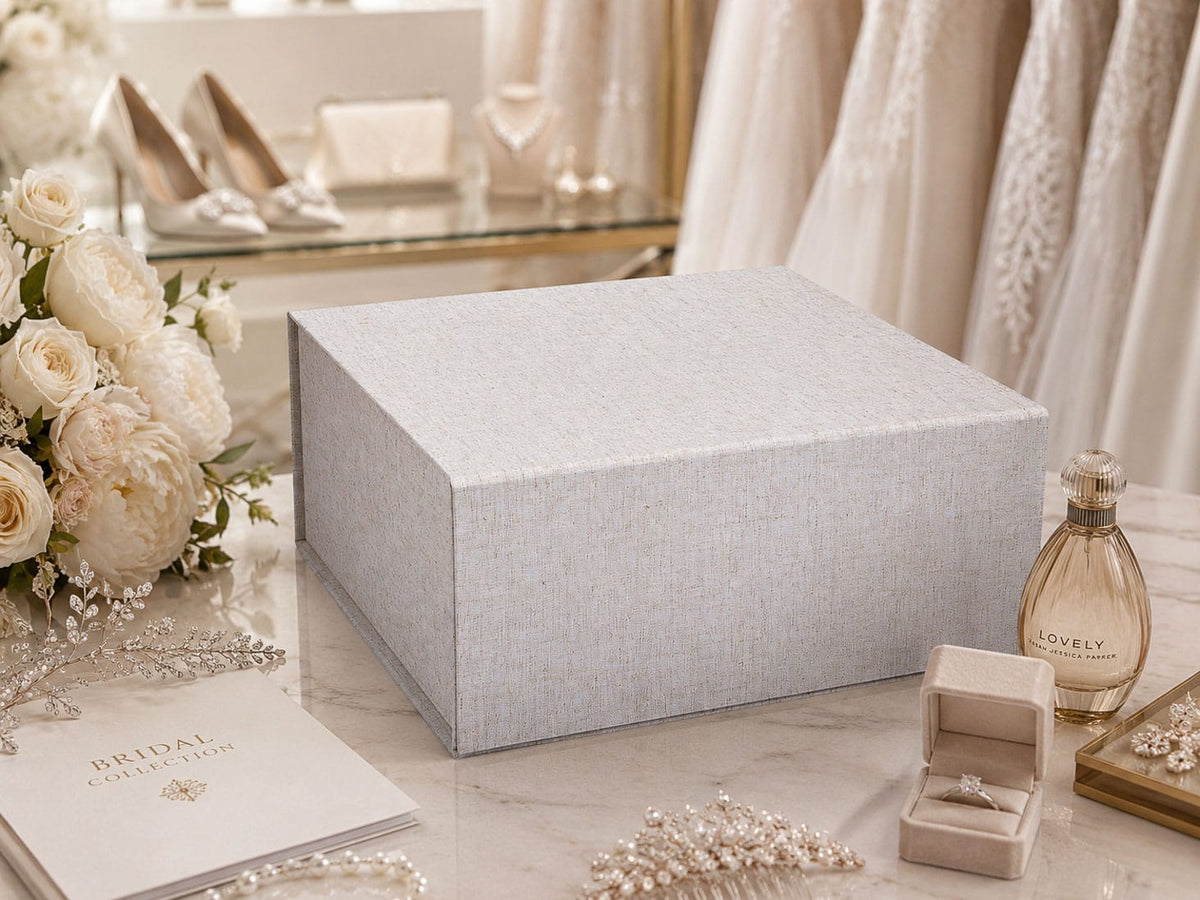 Natural Linen XL Deep Gift Box For Bridal and Wedding Gift Hampers