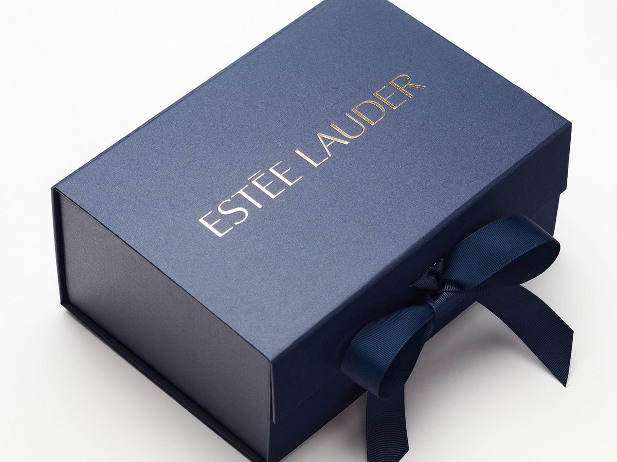 Custom Foil Blocked Logo onto Navy Gift Box