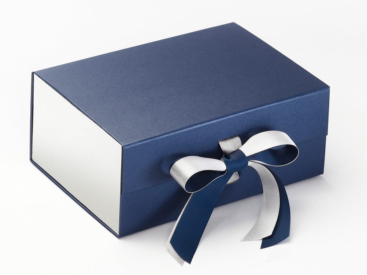 Silver Snowflakes FAB Sides® Featured on Navy Gift Box with Silver Sparkle Double Ribbon