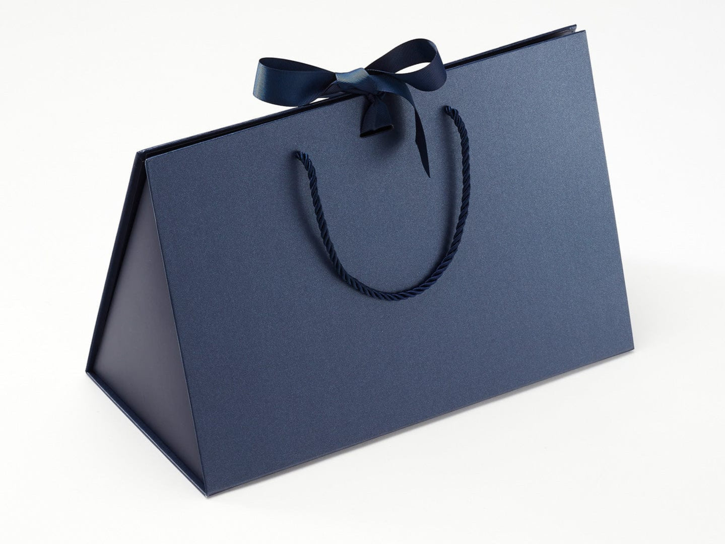 Large Navy Blue BoxBag® Supplied with Navy Blue Ribbon and Rope Handles