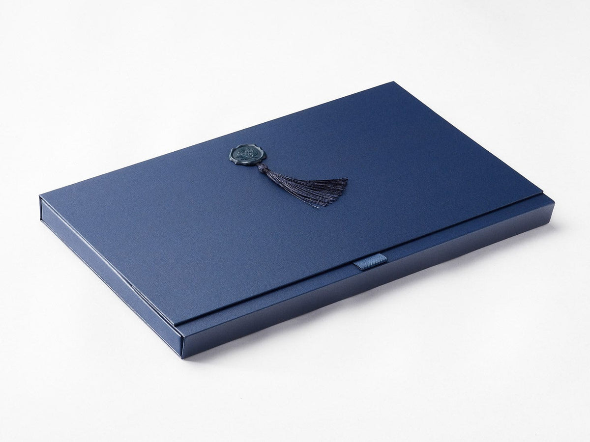 Navy A4 DocuBox Featuring Navy Wax Seal and Tassle