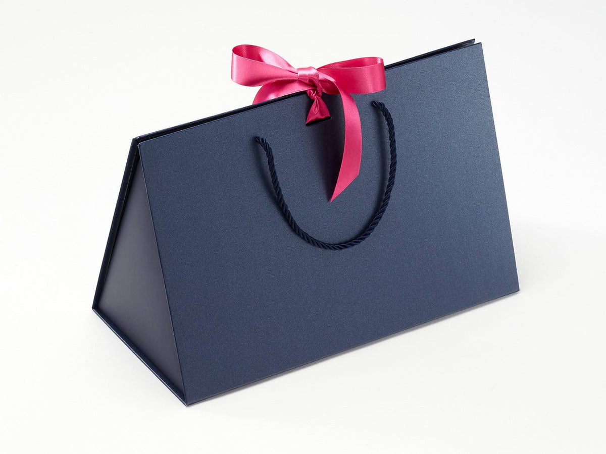Navy Blue Large BoxBag with Hot Pink Satin Ribbon. Ideal with Hot Pink Tissue Paper