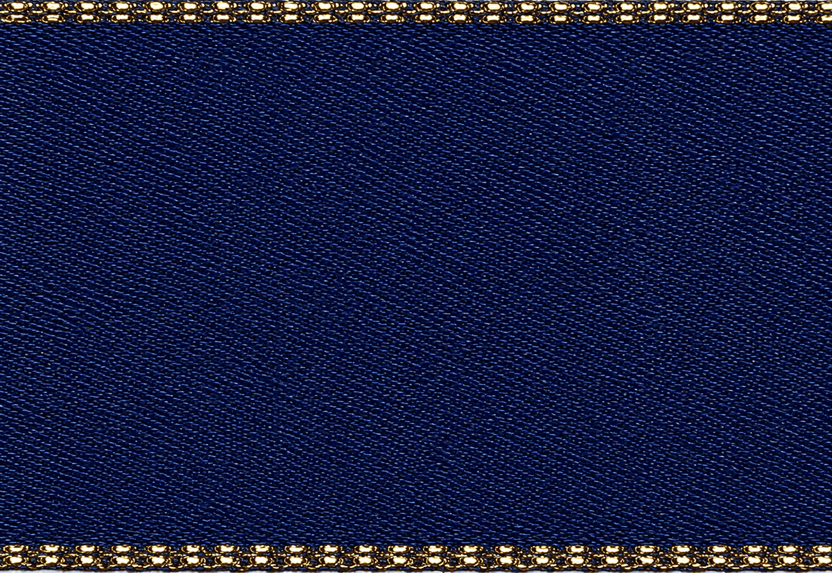 Navy Satin Ribbon with Gold Stitched Edge