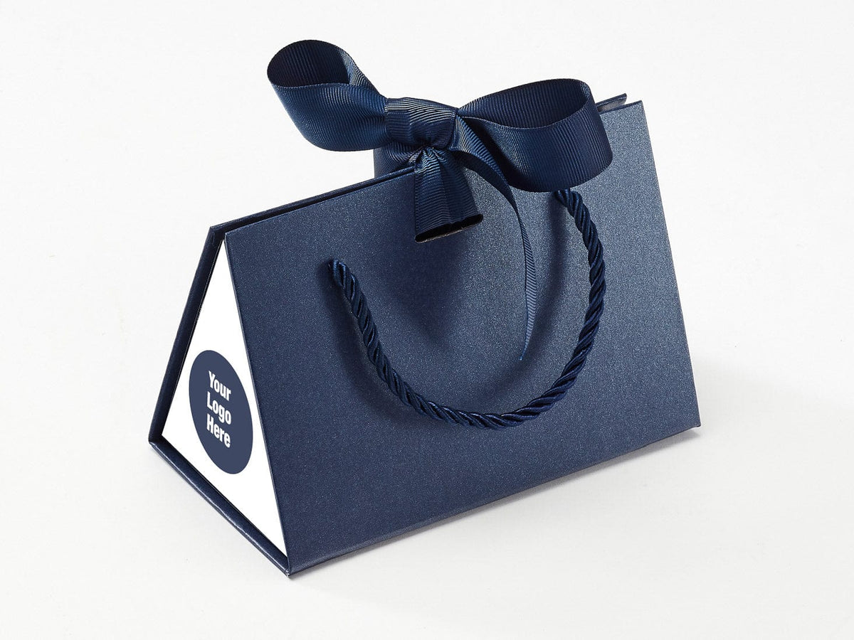 Small Navy BoxBags® Featured With Custom Logo Printed Side Panel Labels from brokenlogo