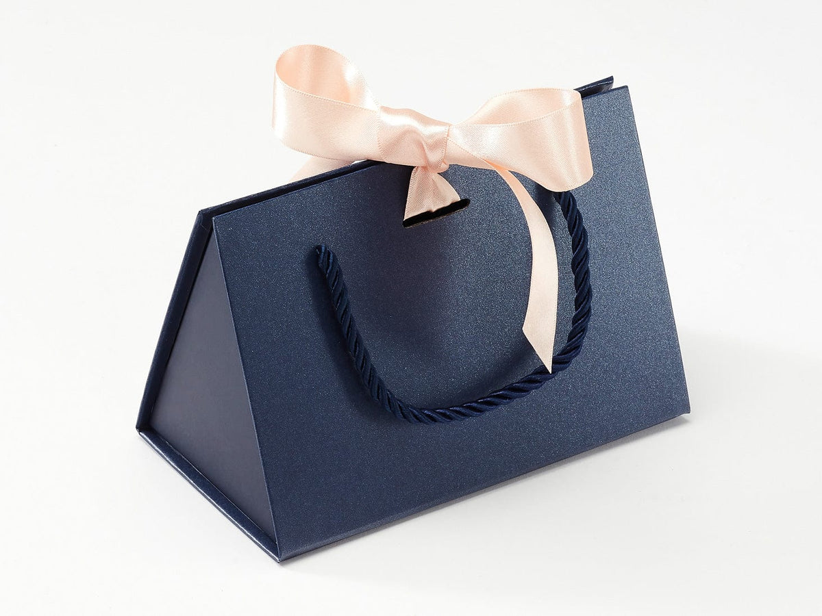Small Navy Blue BoxBag® Featured with Peach Satin Ribbon