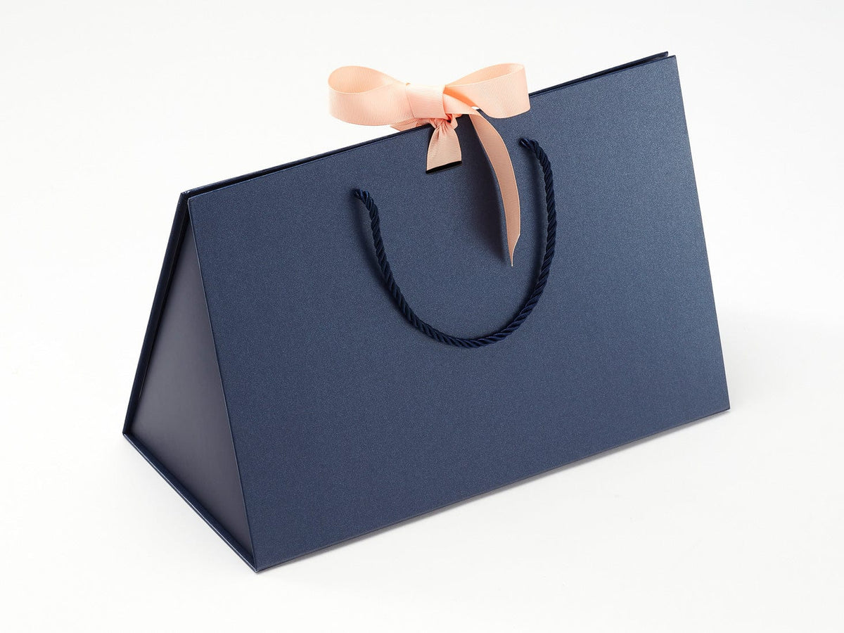Large Navy Blue BoxBag® Featured with Peach Fuzz Ribbon
