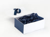 Navy Blue Tissue Paper Featured in White Gift Box with Navy Textured FAB Sides®