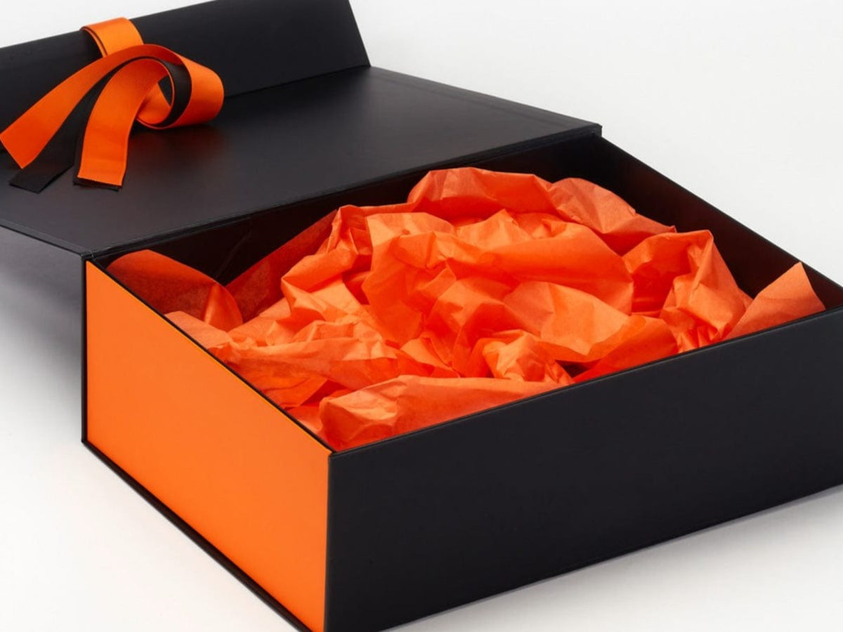 Orange Tissue Paper Featured with Black Gift Box and Orange FAB Sides®