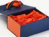 Orange FAB Sides® Featured on Navy Blue Gift Box with Orange Tissue Paper and Russet Orange Ribbon