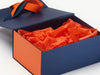 Orange FAB Sides® Featured on Navy Gift Box with Orange Tissue Paper and Russet Orange Ribbon