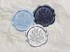 Pale Blue, Navy and Silver Wax Seals Featured on Pale Grey Tissue Paper